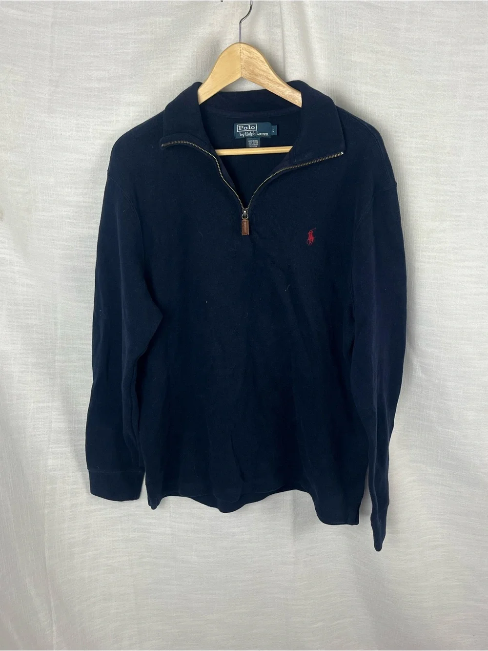 Polo Ralph Lauren Navy 1/4 Zip 100% Cotton Sweater Sweatshirt Men’s L